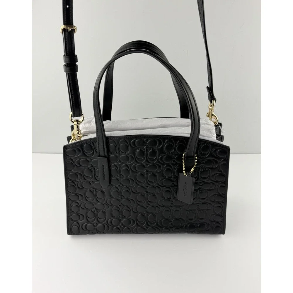 NEW Coach Charlie Carryall 28 Women's Signature Leather Shoulder Bag Black 51665